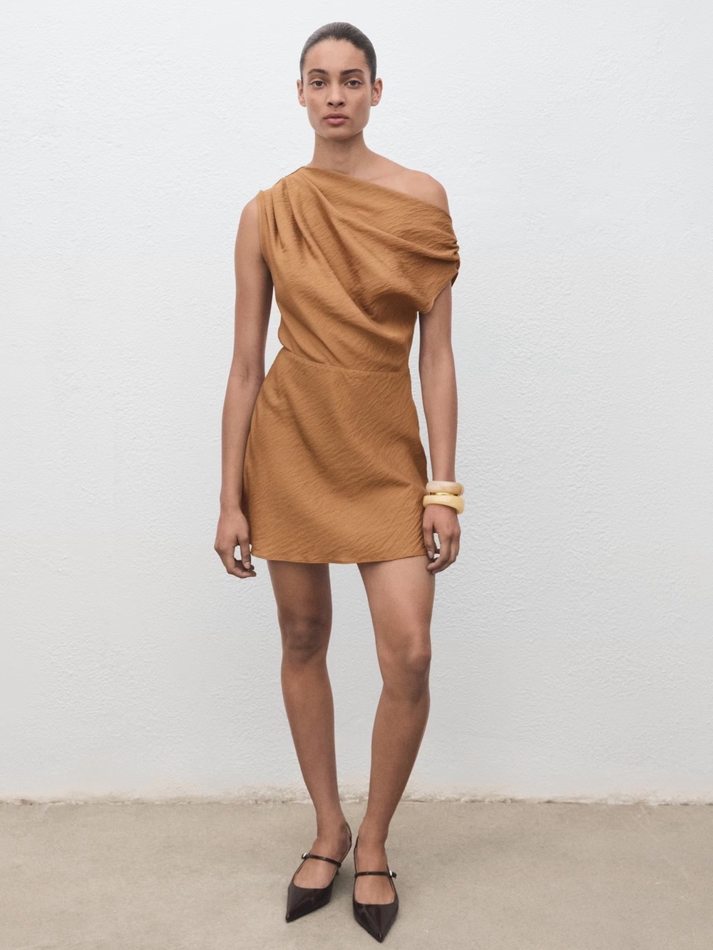 Mango Brown asymmetric draped gown NWT